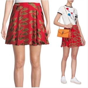Alice + Olivia Red Leopard Lips Print Skirt